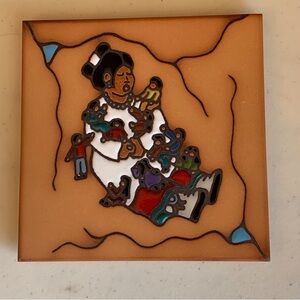 Vintage Cleo Teissedre Navajo Woman “The Story Teller” Hand Painted Tile 6”X6”